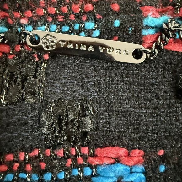Trina Turk Good Night Tweed Boucle Fringe Chain Trim Lady Jacket Womens Sz 10 - Picture 6 of 11